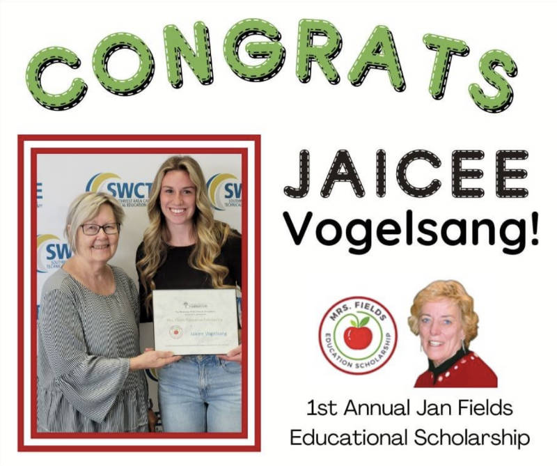Jaicee Vogelsang Mrs. Fields Education Scholarship News